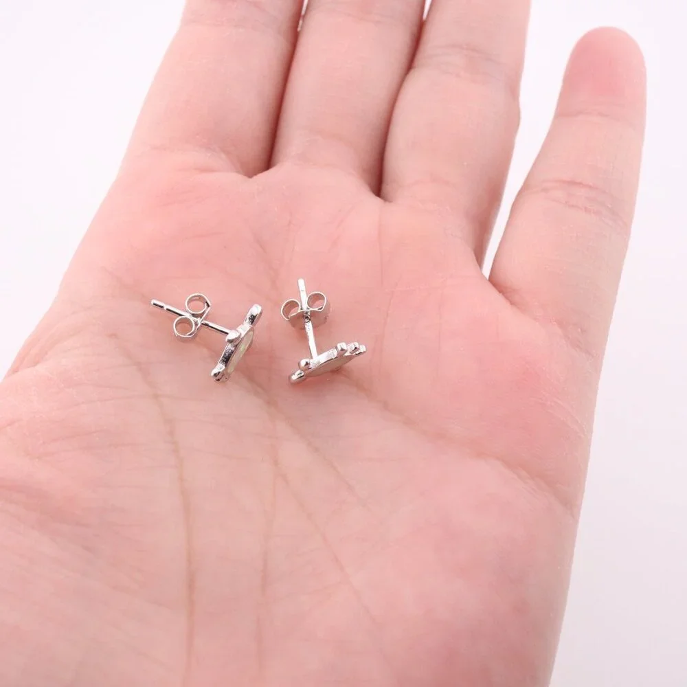 Women's Sterling Silver Jewelry Turtle Stud Fashion Earrings with Opal Accents**